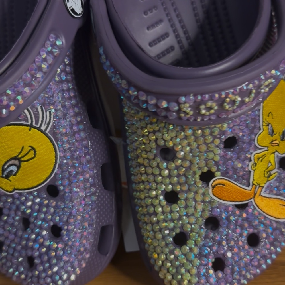Kids Purple Glitter Clogs with Cartoon Character - Picture 2 of 6